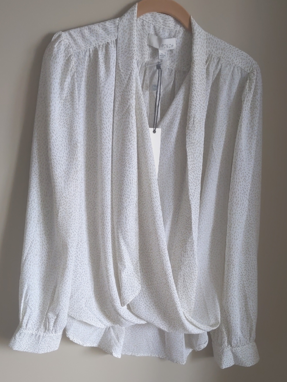 Vince Cream Blouse with Subtle Gray Dot Print